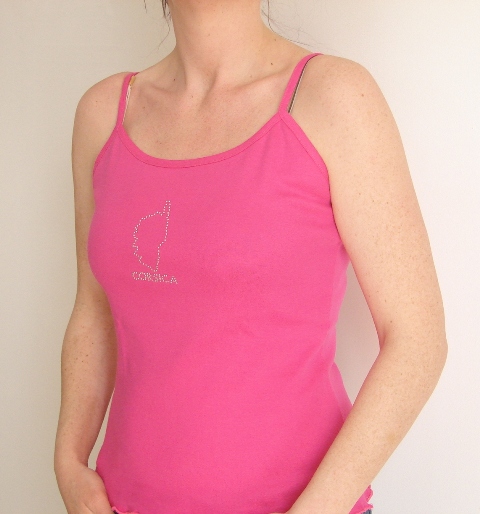 Top bretelle strass carte Corse - fuschia T1