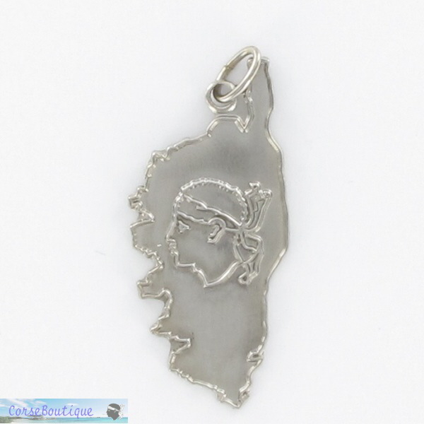 Pendentif acier carte corse et tête de maure beliere brillante