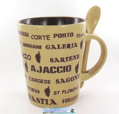 Mug conique avec cuillère villes de Corse beige