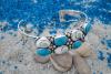 Jonc large argent Oeil de Sainte Lucie et turquoise