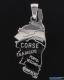 Pendentif Grande Carte Corse avec villes argent Rhodié