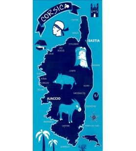   Microvezel Strandlaken Corsica kaart blauwe achtergrond 9.9