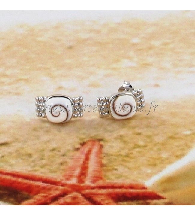   Square St Lucia eye stud earrings with silver bead ribbon 39