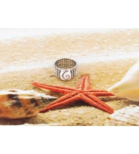   Bague Oeil de Sainte Lucie carré avec un anneau ruban façon perles en argent 55