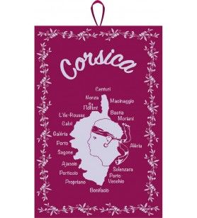   Tea towel burgundy background Corsica card 4.5