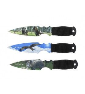   Set of 3 steel throwing knives with animal design and sheath 30