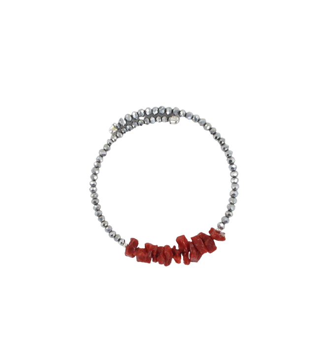   Adjustable coral and faceted pearl bracelet 19.5