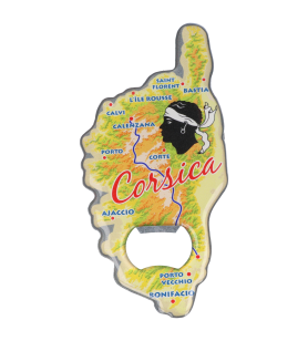 Mapa y ciudades de Córcega con abridor de botellas magnético