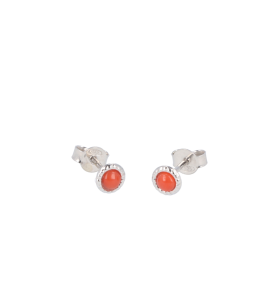 Silver and coral stud earrings