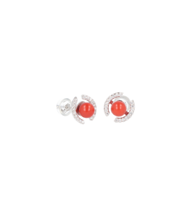 Zircon and coral stud earrings
