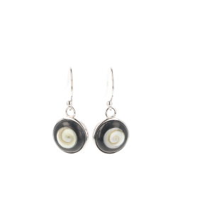 Round silver earrings eye of saint lucie and black resin