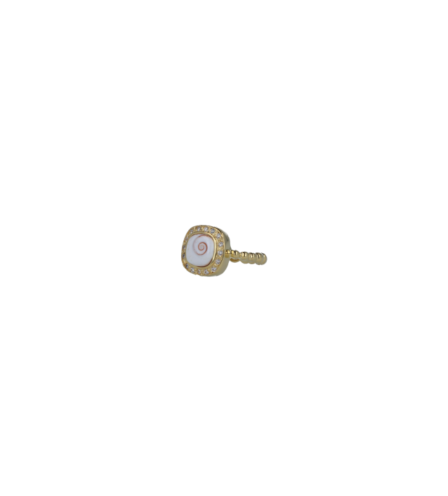 Bague carrée plaqué or sertie d'oxydes de zirconium et œil de sainte Lucie de méditerranée