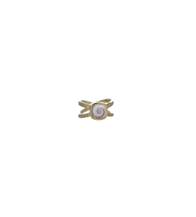 Bague en plaqué or et oeil de sainte Lucie de méditerranée  Anneau croisé serti d'oxydes de zirconium